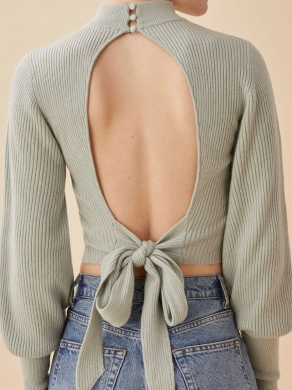 Reformation Sage Green Osteria Cashmere Ribbed Mock-Neck Sweater